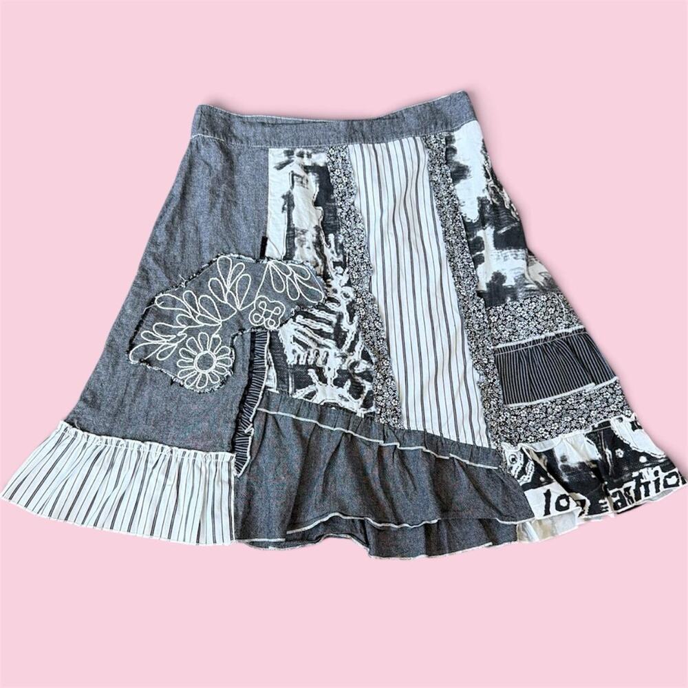 Euro Frime Cotton Patchwork skirt with floral embroidery Size M